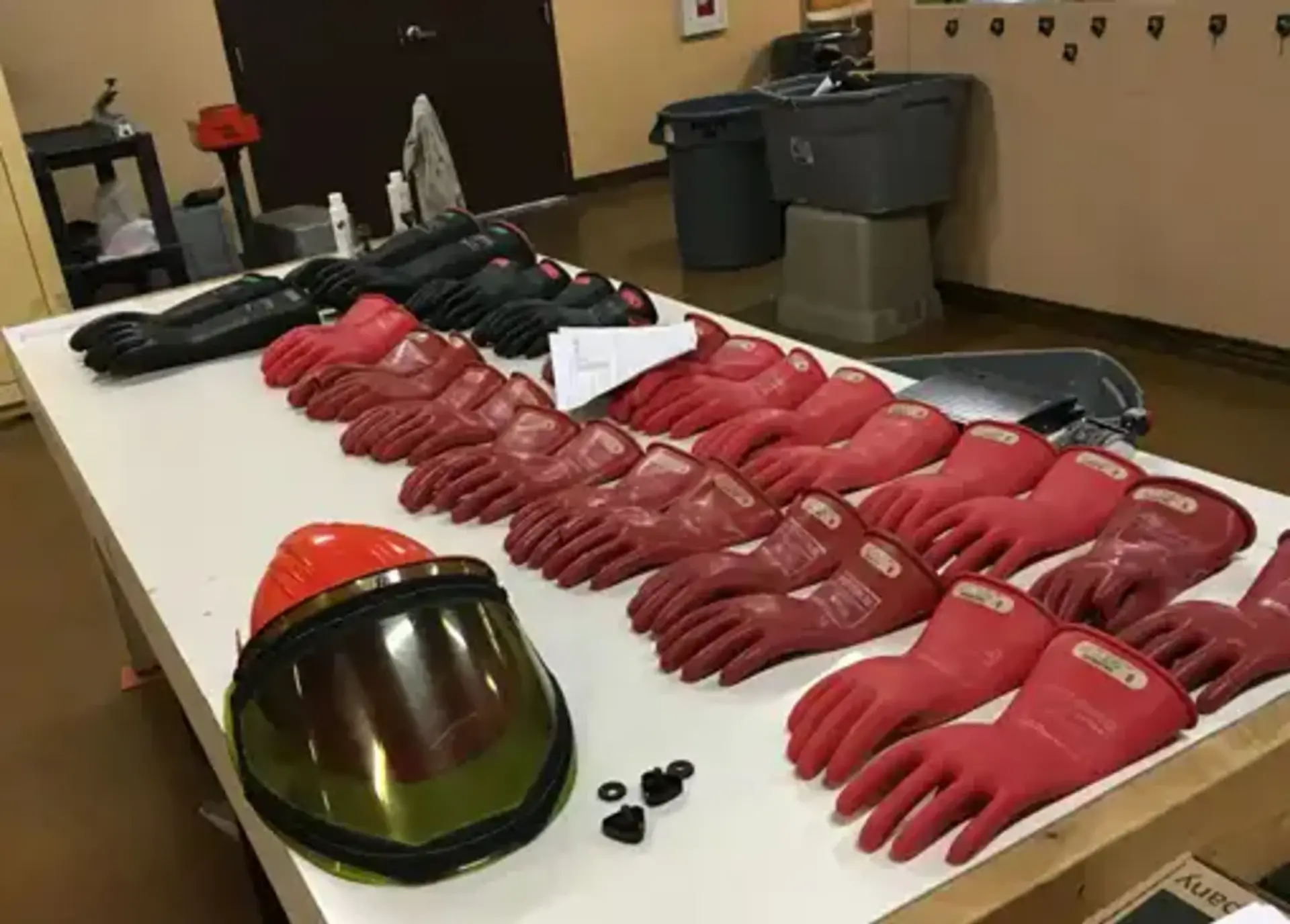 Tested rubber gloves powdered, heat-sealed in clear bags, and labeled for packaging