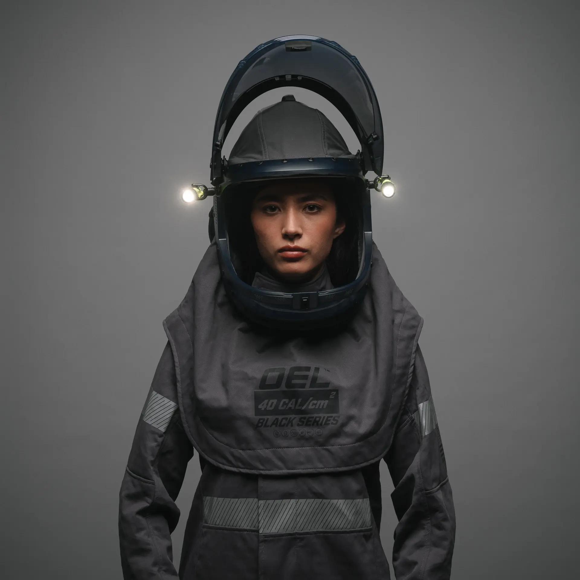 OEL Women's Line arc flash hood portrait